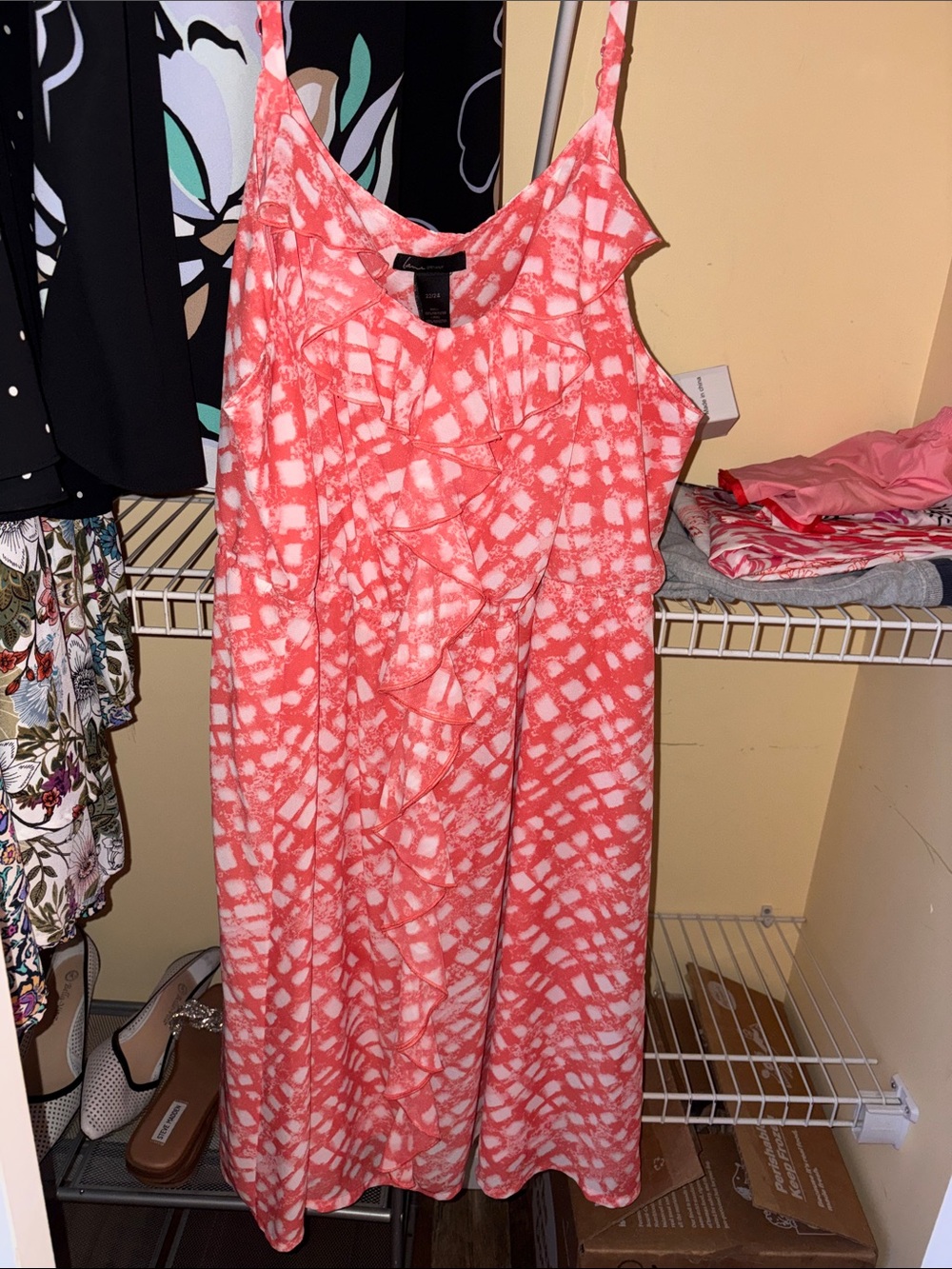 Lane Bryant Coral Pink Print Ruffle Mini Dress